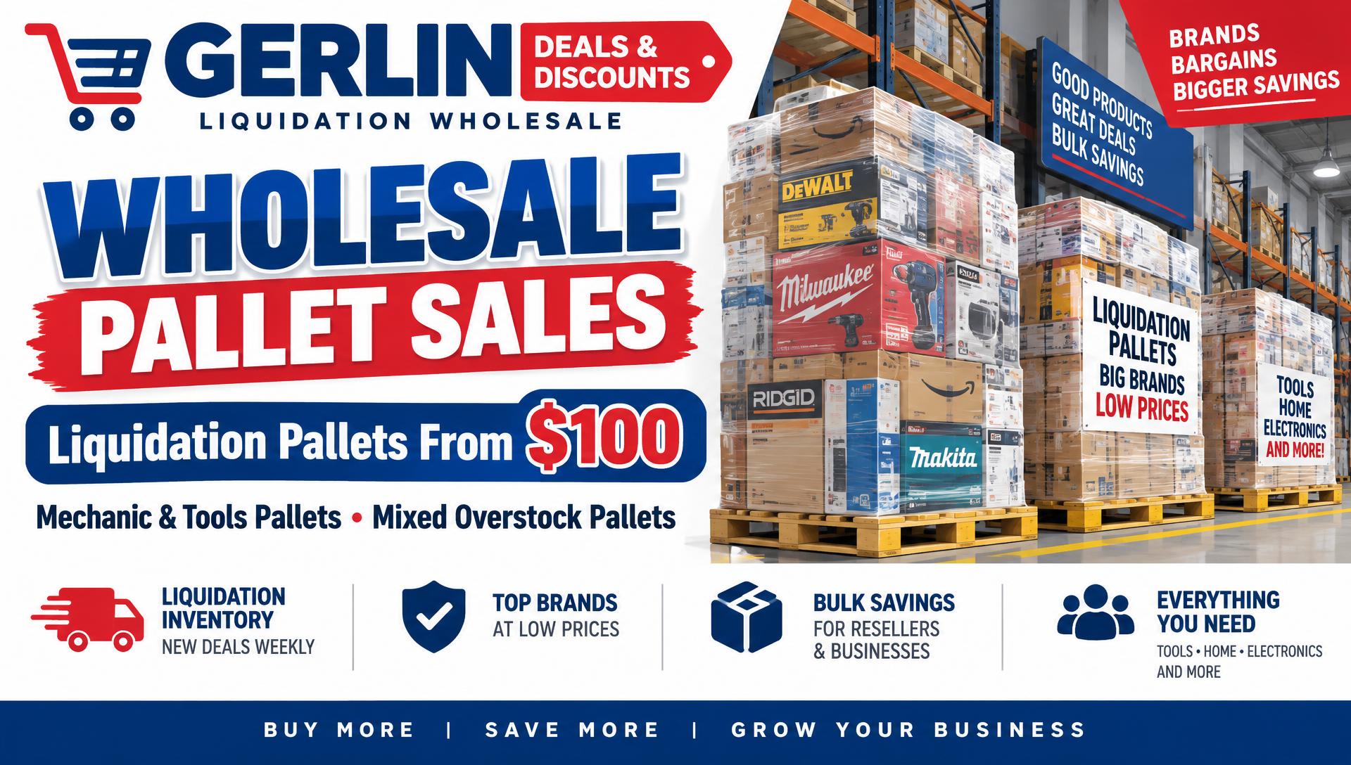 Liquidation and overstock pallets starting at $100 at Gerlin Deals & Discounts